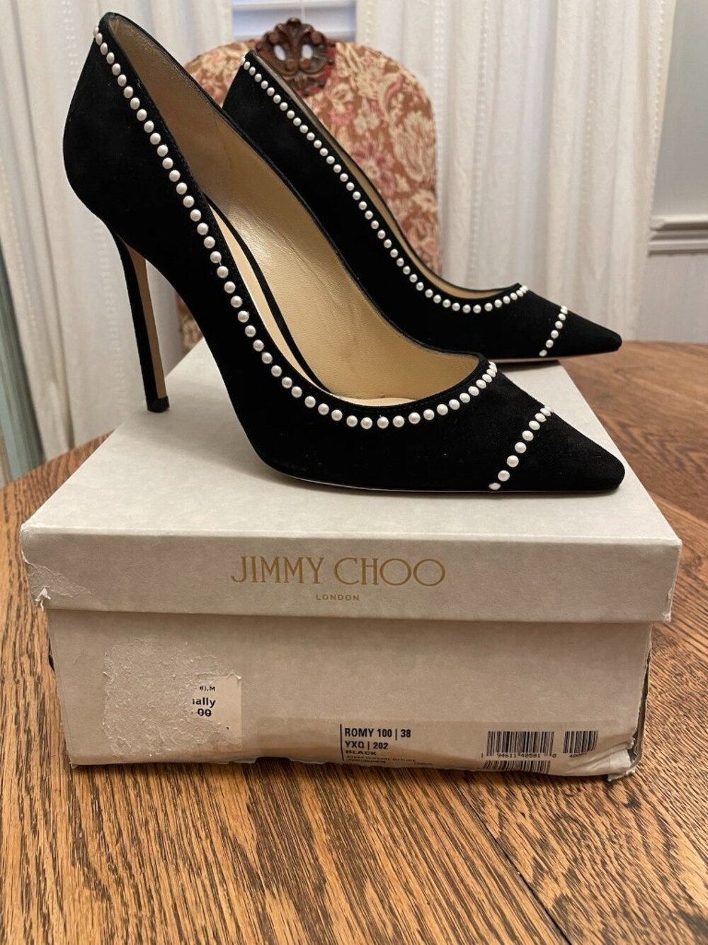 Worn Once - Jimmy Choo Romy 100 Black Suede Pearl Heels